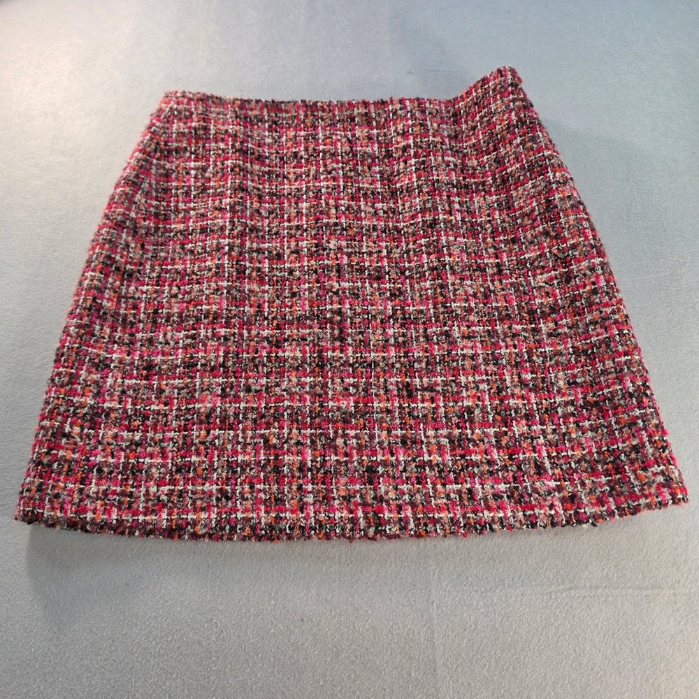 Talbots Pink Red Boucle Tweed Mini Skirt 10P Wool Blend Preppy Dark Academia
